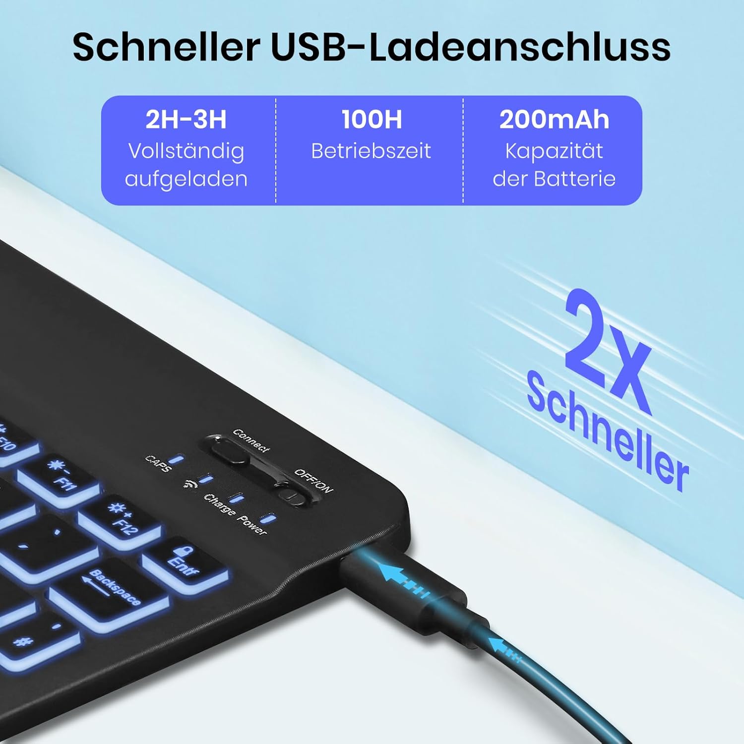 Detalle de KTOITION Hülle mit Tastatur für Samsung Galaxy Tab A11+/A9 Plus 11 Zoll – Abnehmbare Bluetooth-Tastatur mit Beleuchtung