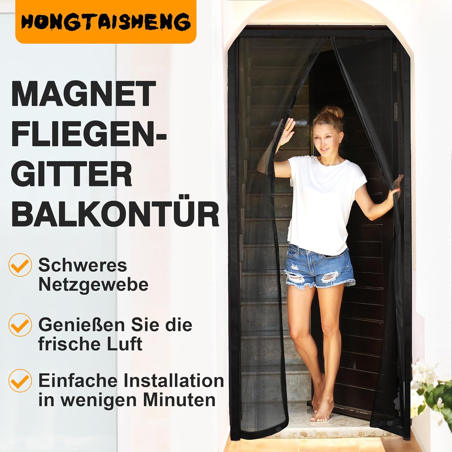 Thumbnail 6 de Fliegengitter Balkontür von HONGTAISHENG – Magnetvorhang 105x215 cm, ohne Bohren, 4 cm Klettverschluss, Schwarz