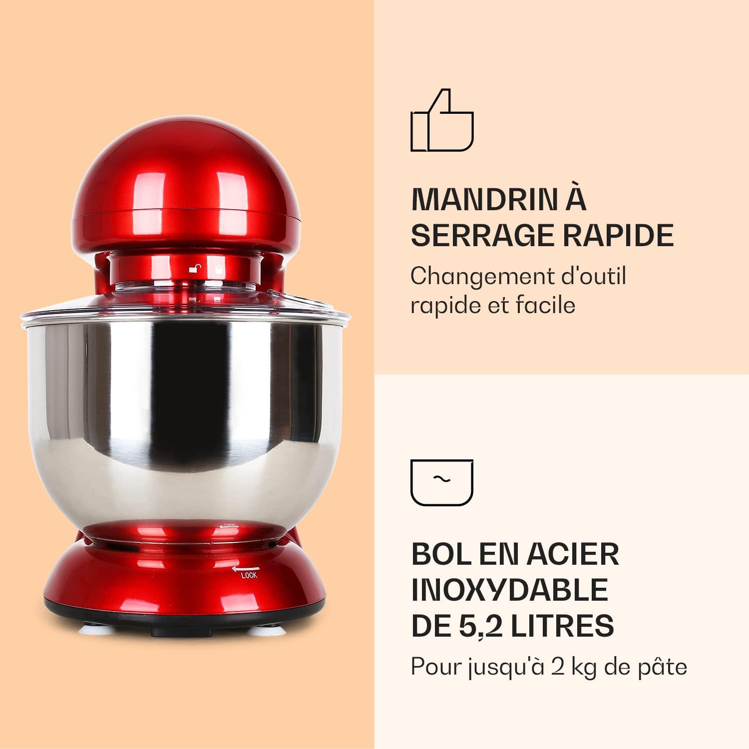 Detalle de Klarstein Bella Rossa TK2-Mix8-R keukenmachine met kom van 5,2 liter