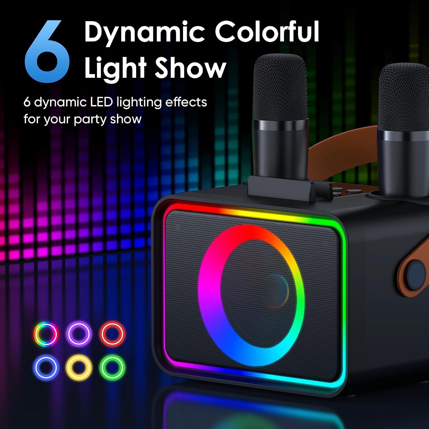 Thumbnail 3 de Ultramic Karaoke Machine for Kids & Adults (Black) — Portable Bluetooth Speaker with 2 Wireless Mics and LED Lights