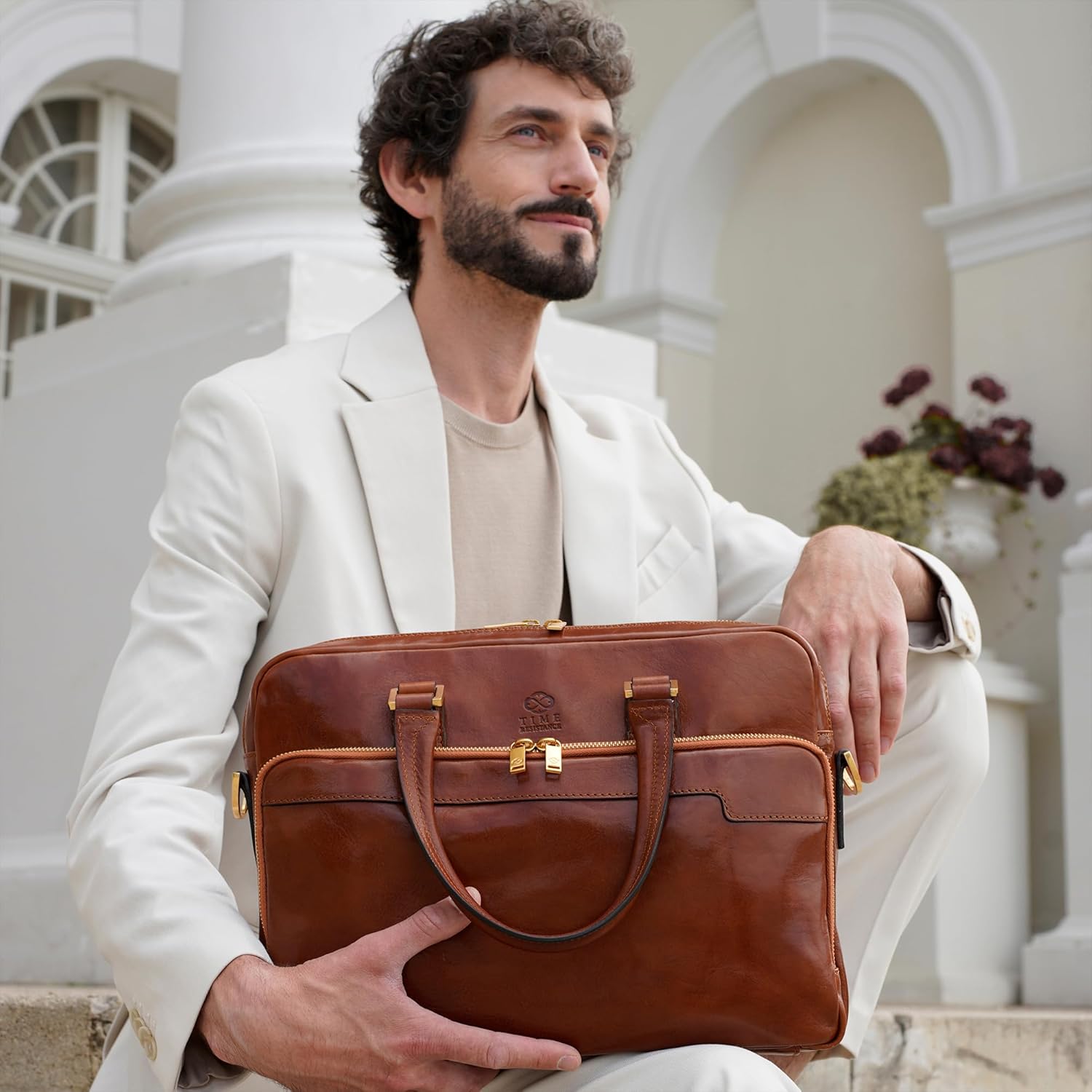 Thumbnail 1 de Time Resistance Leather Laptop Bag – 13 inch Leather Briefcase in Cognac Brown