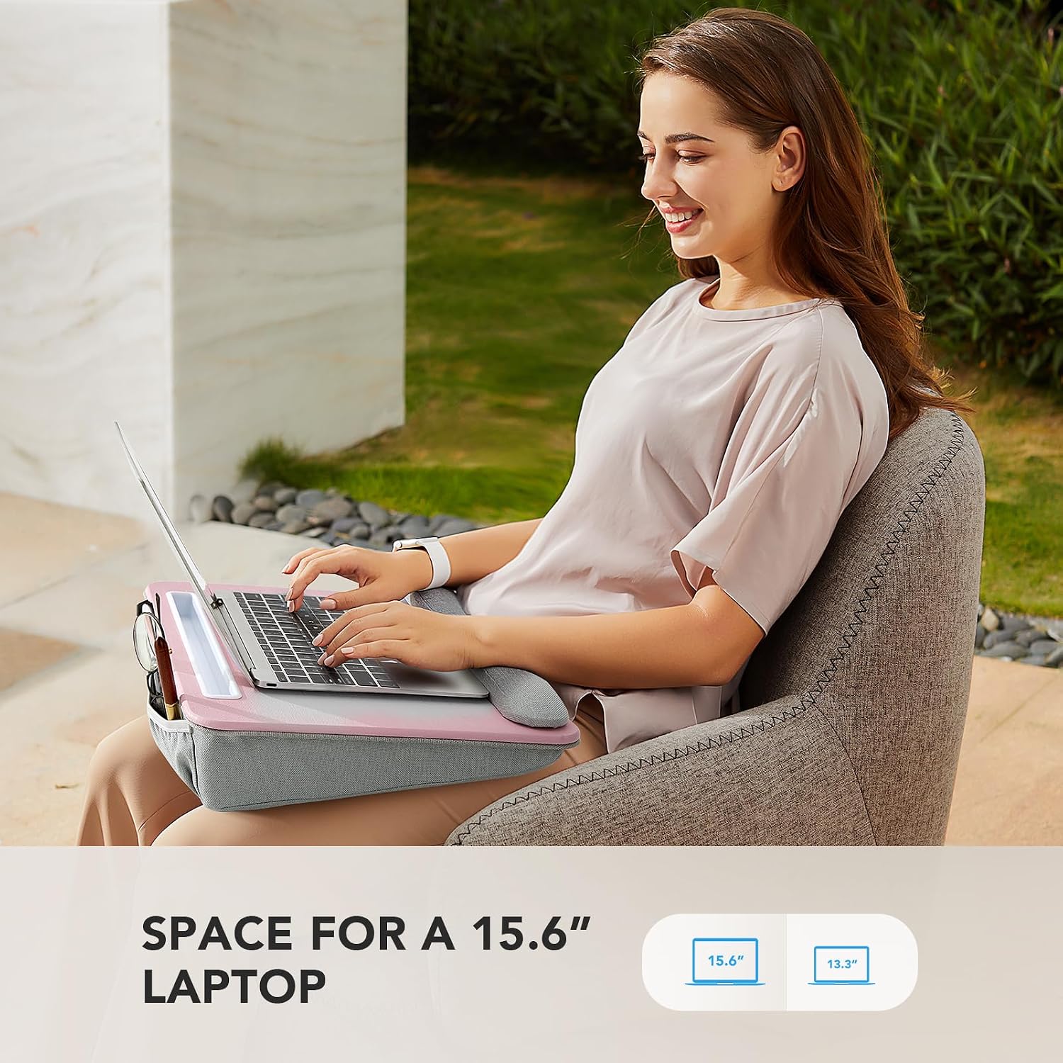 Detalle 2 de HUANUO Laptop Lap Desk with Cushion, Pink, Fits 15.6-Inch Laptops
