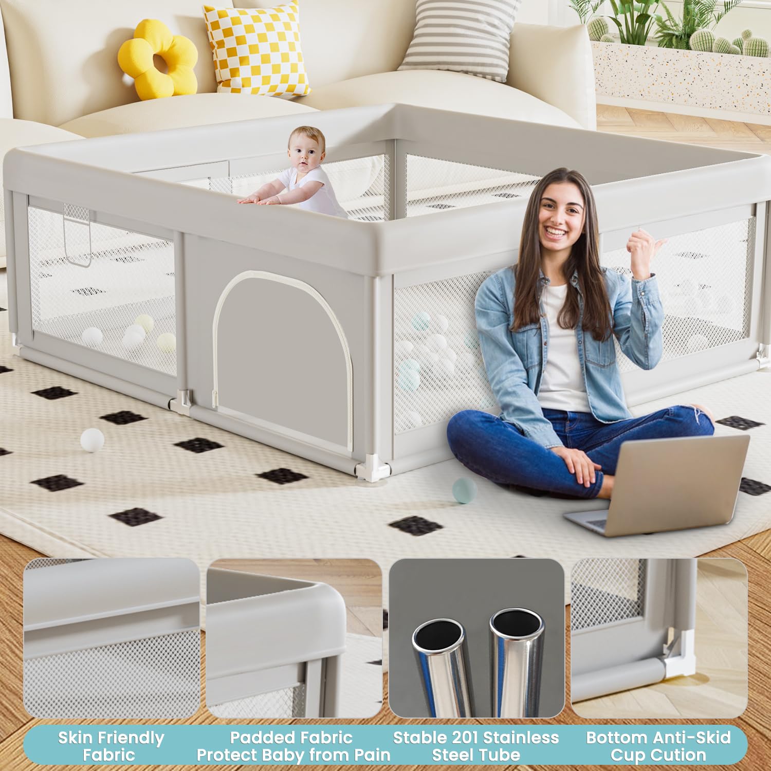 Thumbnail 4 de Hiaksedt Baby Playpen 50x50 Inch