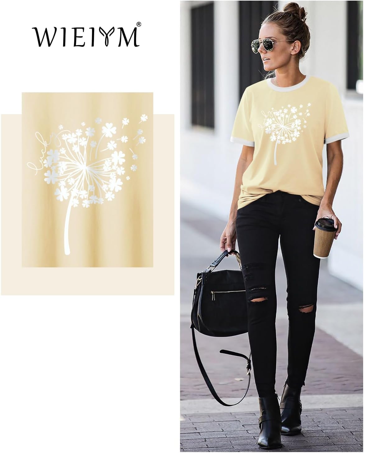 Thumbnail 2 de WIEIYM Women's Dandelion Bird Print T-Shirt – Casual Summer Tee