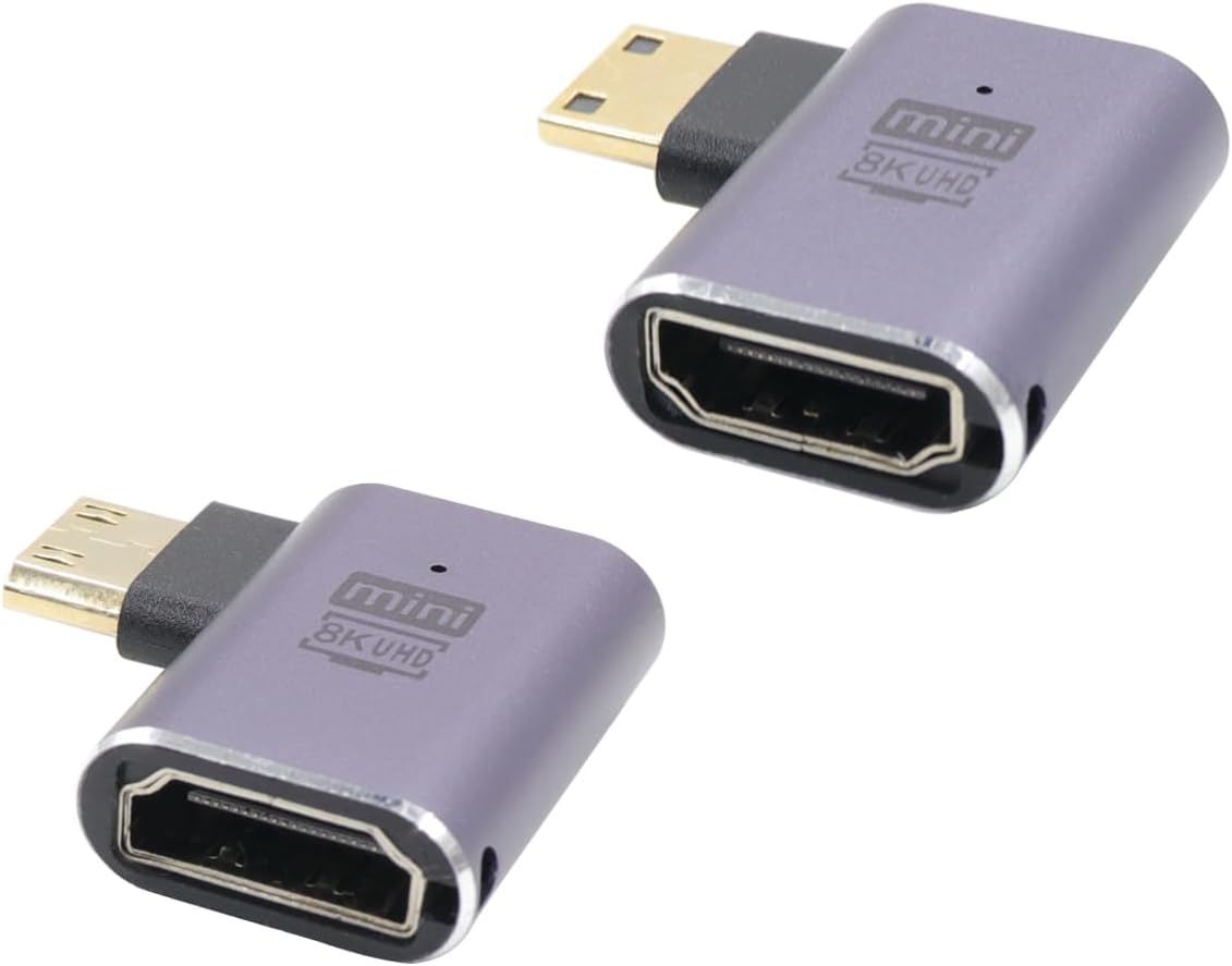 Detalle de RIIEYOCA 90 Degree 8K Mini HDMI Male to Female Adapter (2-Pack) – Left & Right Angle