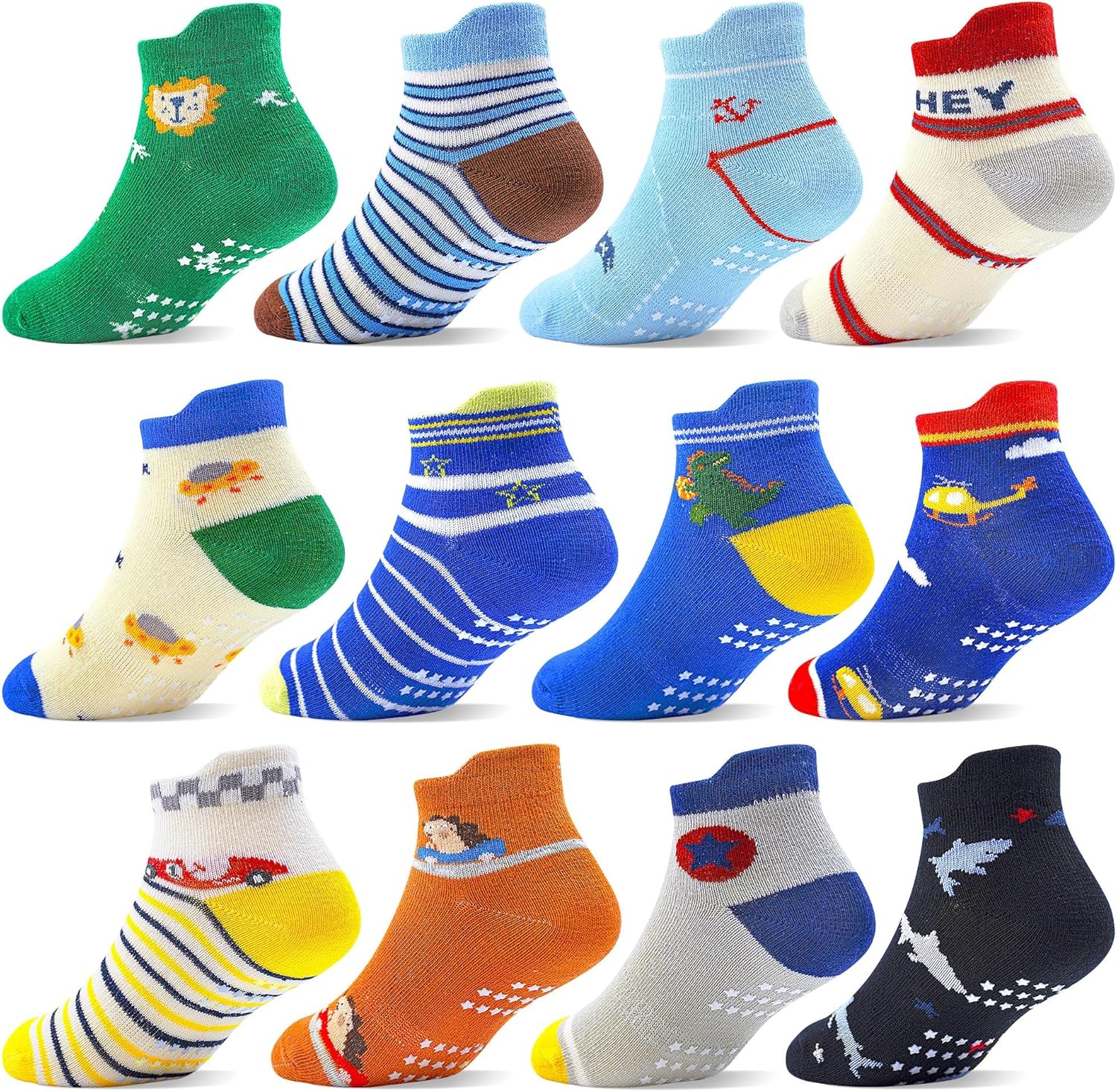 ELUTONG Toddler Non Slip Socks – 12 Pairs Grip Ankle Socks for 1–7 Years