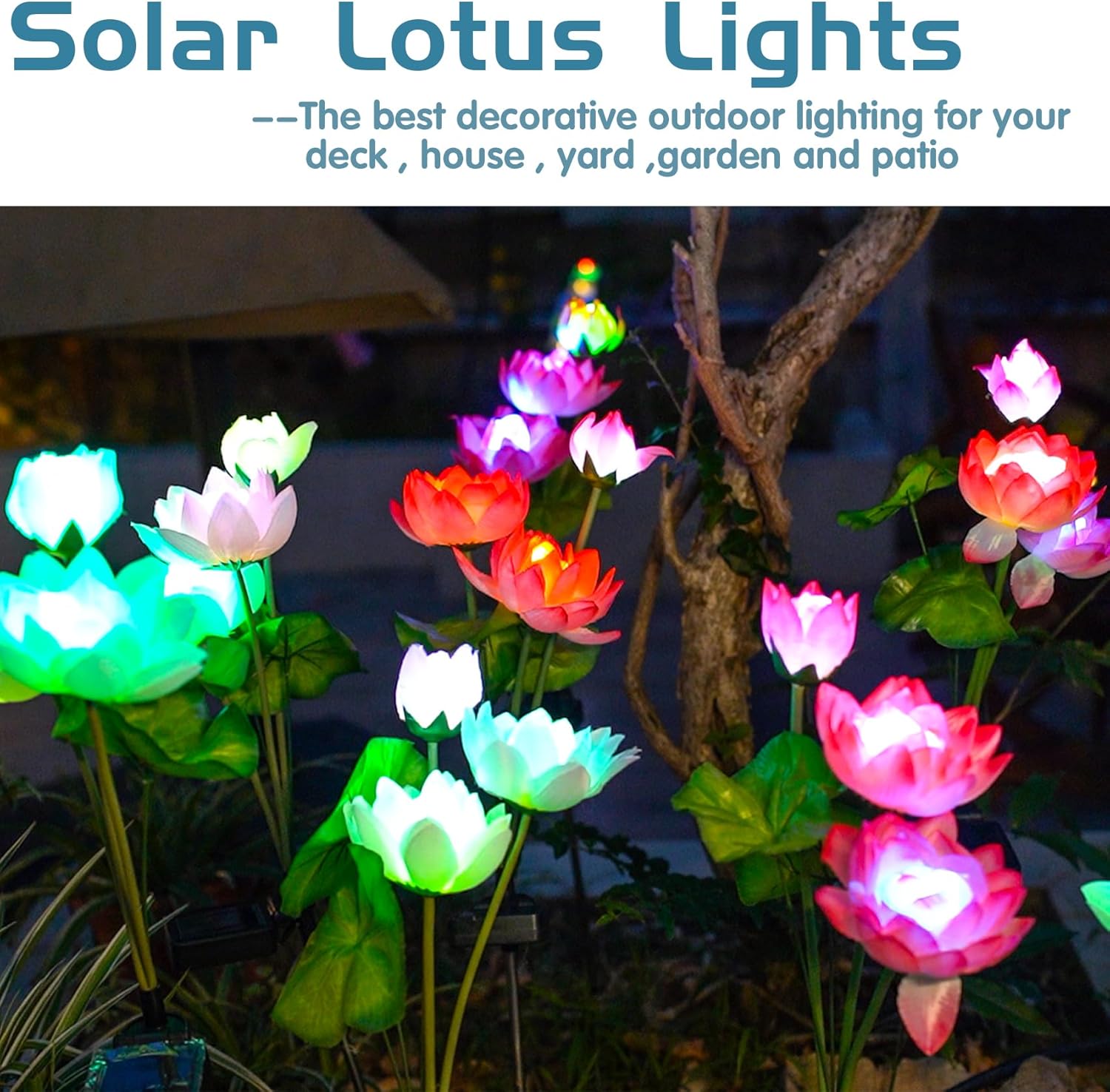 Thumbnail 3 de Solar Garden Lights 2-Pack – 7-Colour Changing Lotus Lights with Bigger Solar Panel (Outdoor Yard & Garden Decor)