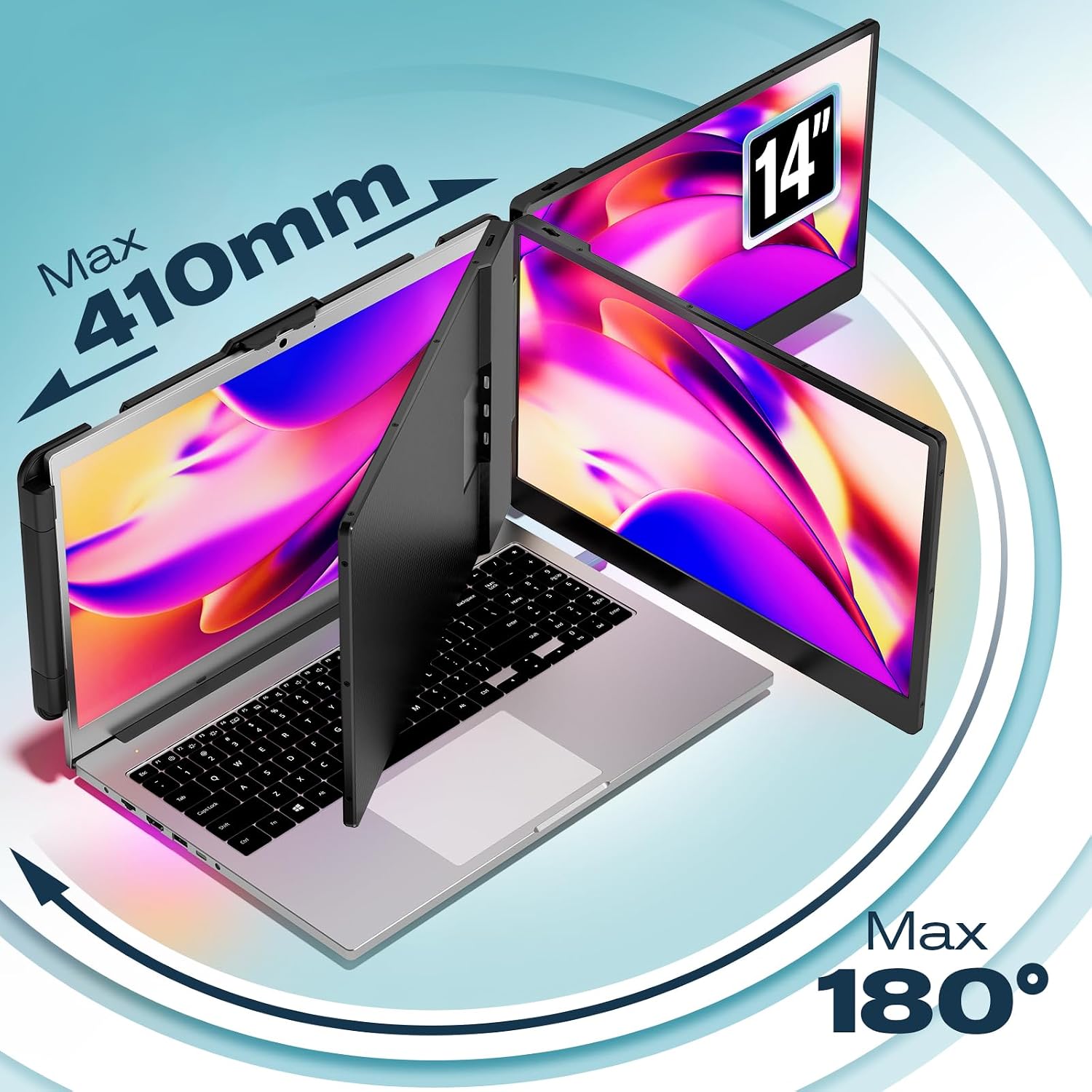 Detalle 2 de Teamgee Laptop Monitor Erweiterung 14" FHD IPS – Tragbarer Dual-Screen Monitor mit integrierter Stand- und Lautsprecherlösung