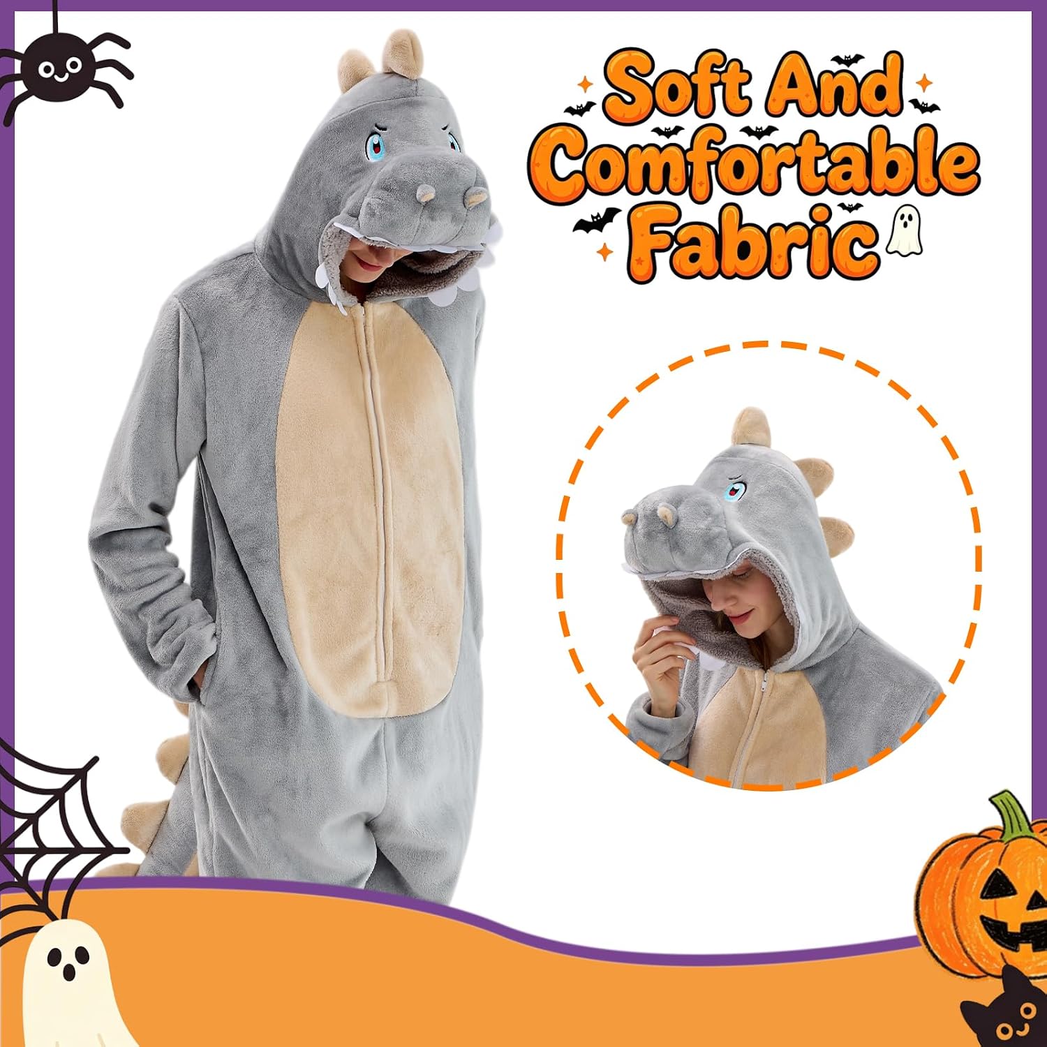 Detalle 2 de Sokliro Adult Unisex Animal Onesie Pajamas with Hood and Side Pockets