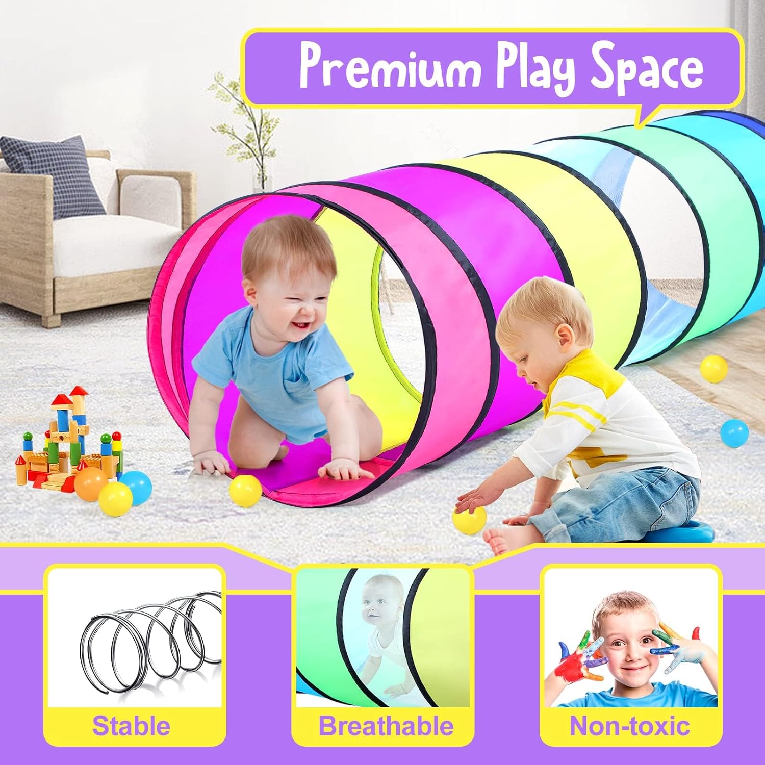 Thumbnail 3 de Kids Play Tunnel Tent for Toddler (6-ft Pop Up) with Mesh – Durable, Safe Indoor/Outdoor Crawling Tunnel