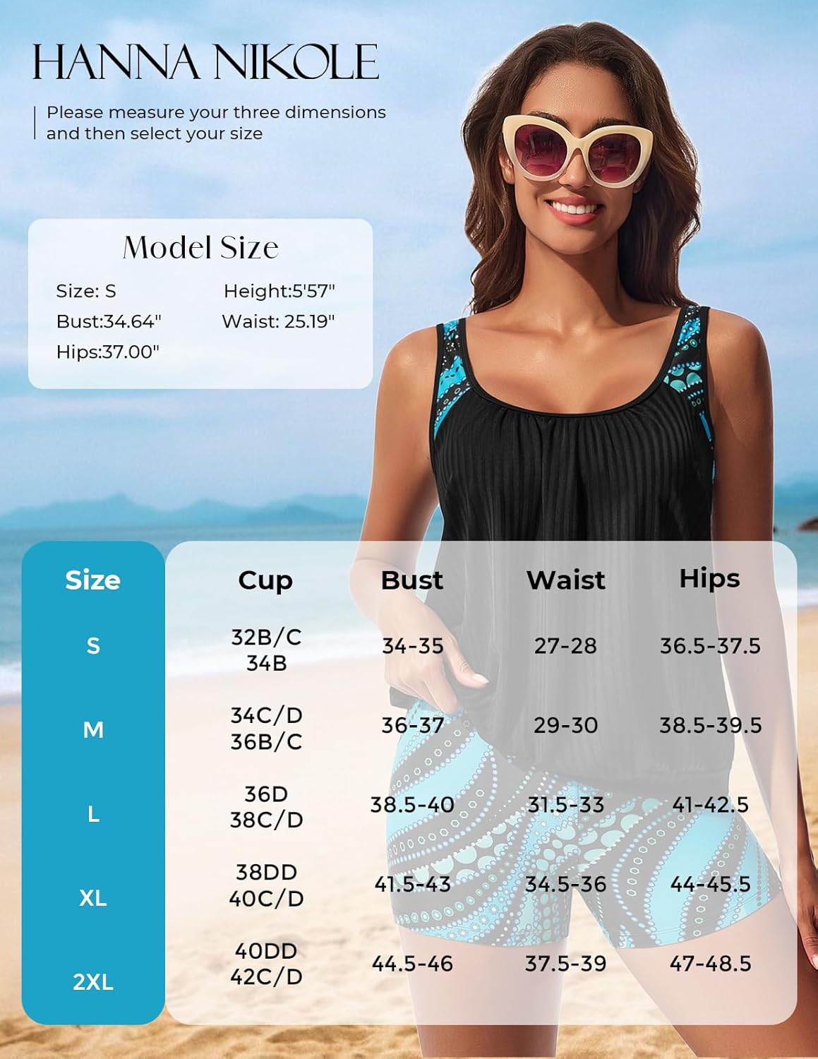 Thumbnail 4 de Hanna Nikole 2 Piece Tankini Swimsuits for Women with Ribbed Tankini Tops and Boyshorts