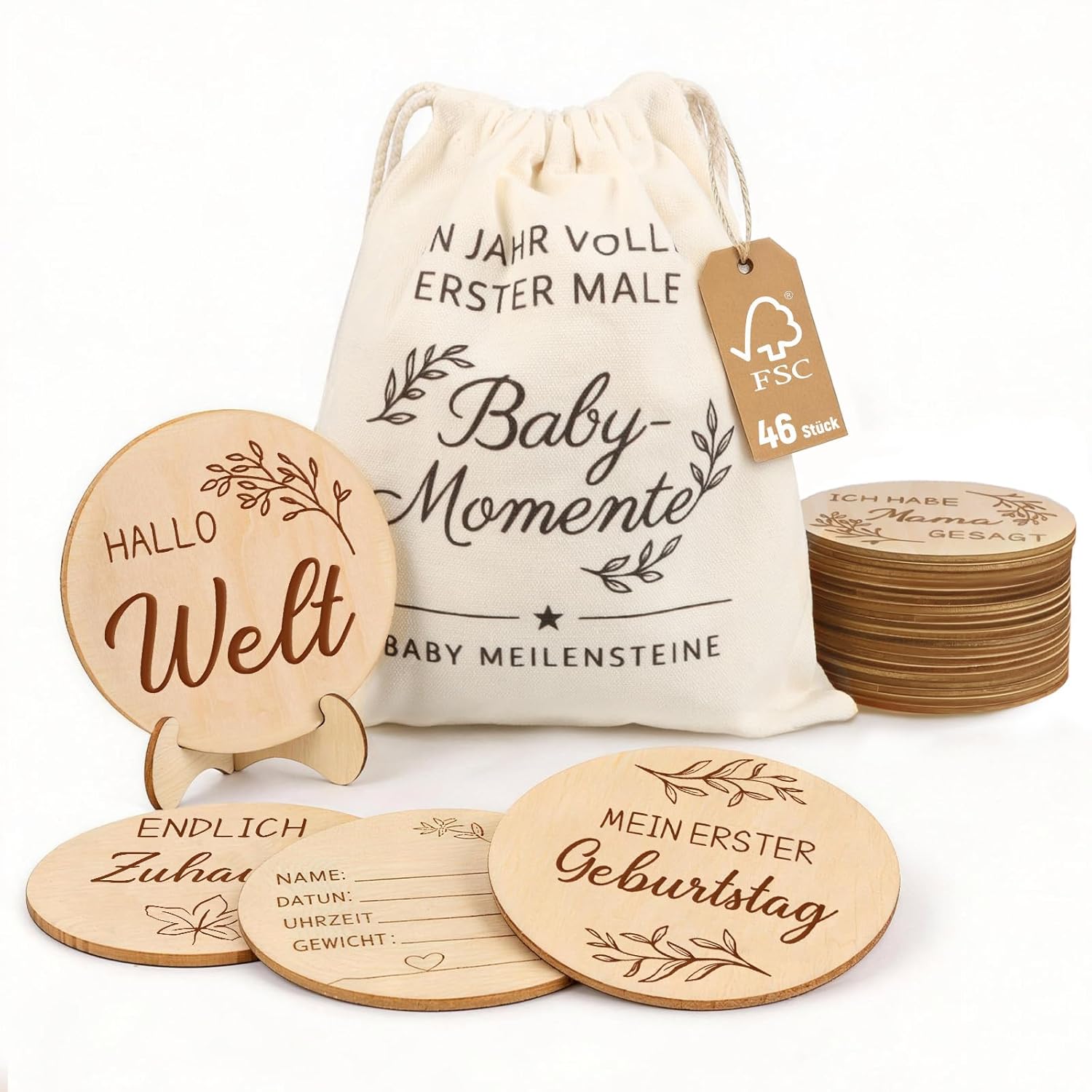 46 Holz-Meilensteinkarten für Babys