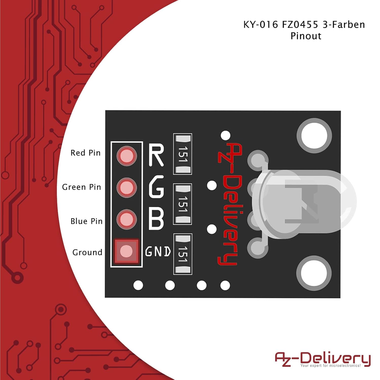 Detalle 2 de AZDelivery 3 x KY-016 FZ0455 modulo LED RGB a 3 colori per Arduino (con e-book)