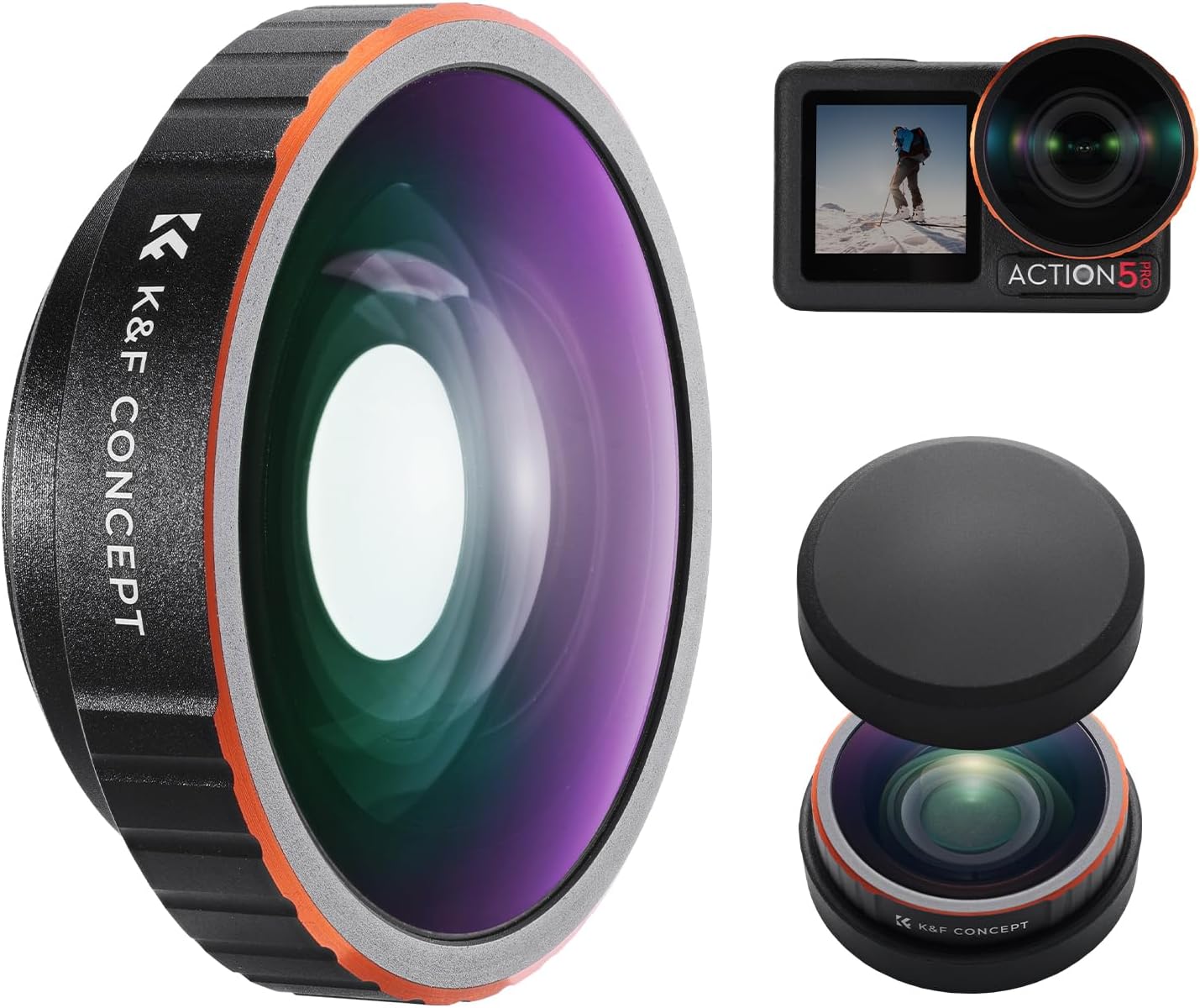 K&F CONCEPT wide-angle lens for DJI Osmo Action 5 Pro / Action 4 (180° ultra wide view)