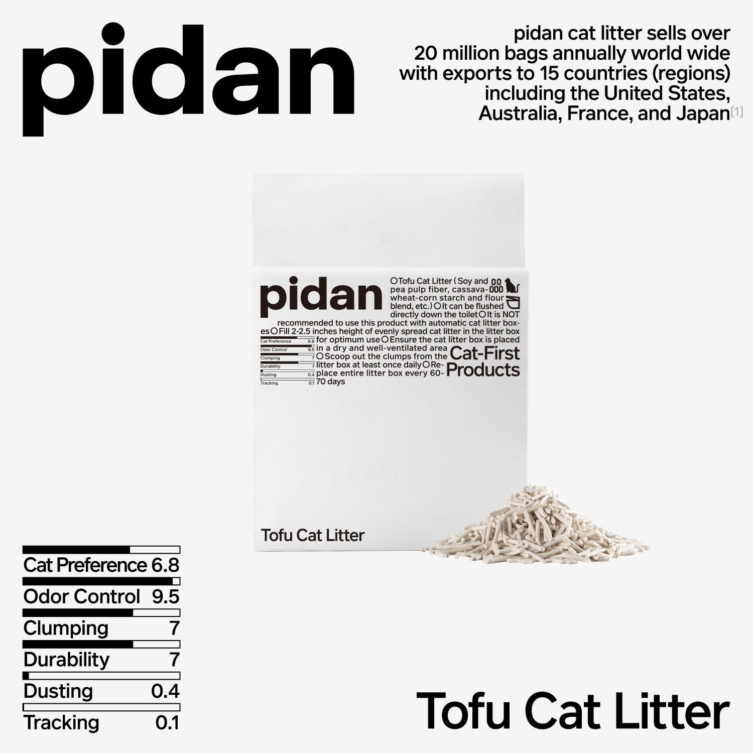 Thumbnail 1 de pidan Tofu Cat Litter (Clumping, Flushable, Ultra Absorbent) — 5.3 lb with 4 Bags