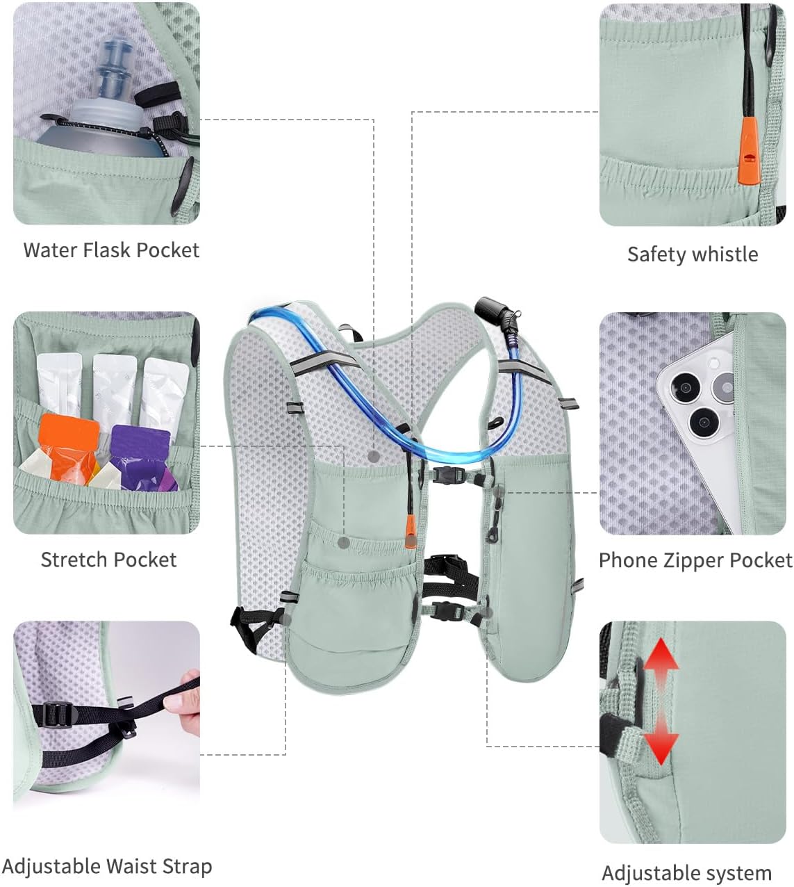 Thumbnail 4 de ECOHUB Running Vest with 2L Water Bladder – Lightweight, 6-Pocket Hydration Backpack for Running and Outdoors