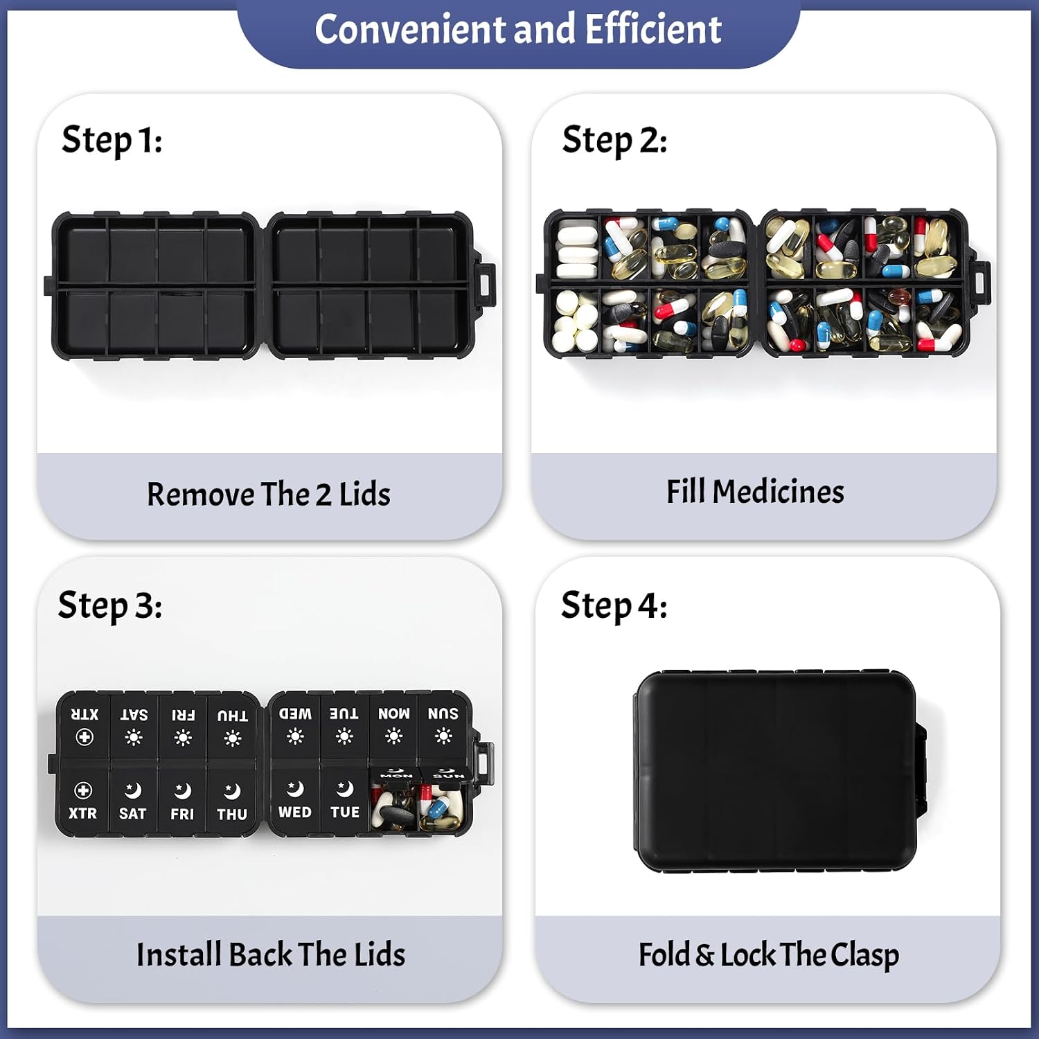 Thumbnail 5 de Foldable Weekly Pill Organizer 7-Day, 2x Daily ๐