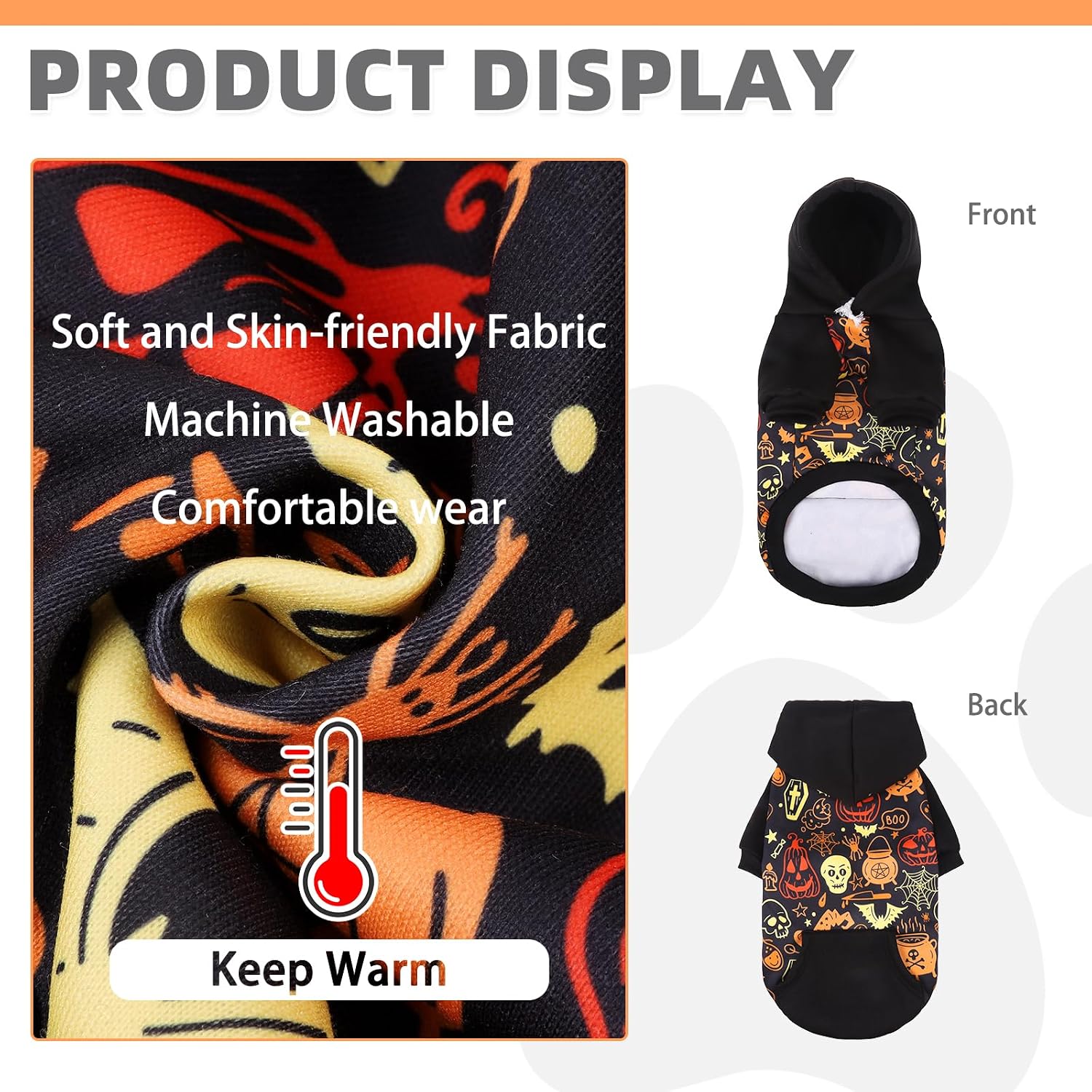 Detalle de KOOLTAIL BJSJ122_WSXL Halloween Dog Hoodie, XL Pumpkin Design with Leash Hole