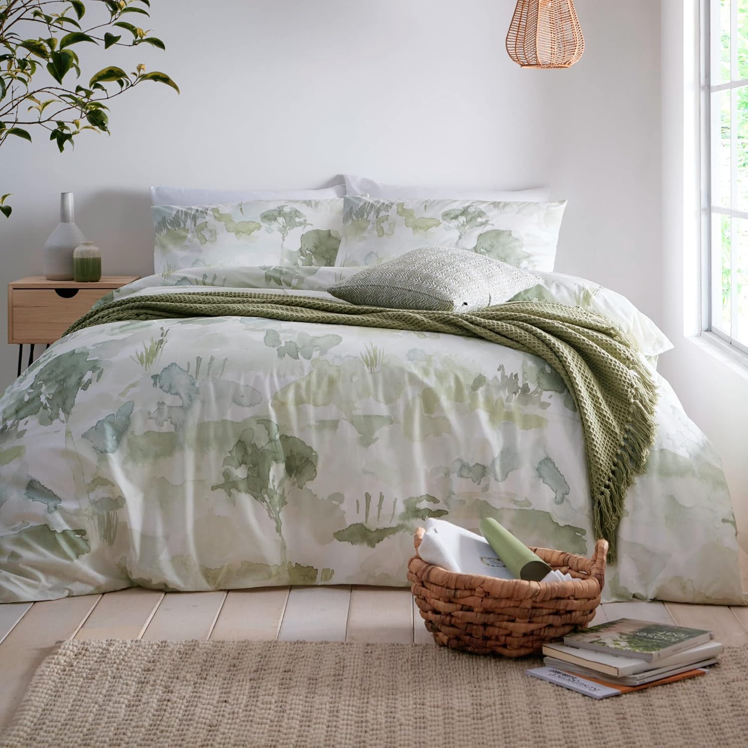 Detalle de Appletree Loft Edale – komplet pościeli Super King, 100% bawełna, zielony