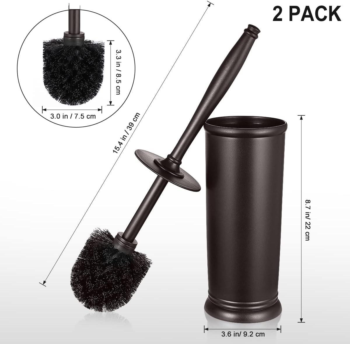Thumbnail 6 de HAMITOR Toilet Bowl Brush Holder Set (2-Pack) in Bronze — Modern Hidden Caddy for Clean, Dry Bathrooms