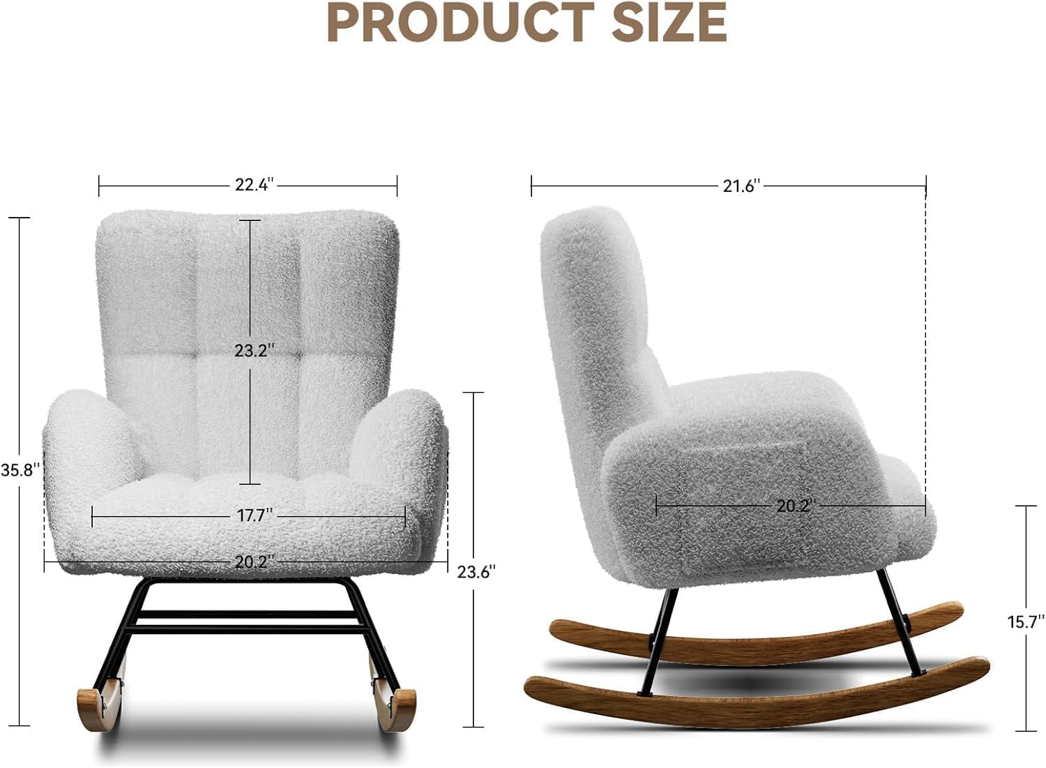 Detalle 2 de LUCKLIFE DF-DYJ-H003-GY Rocking Chair, Velvet Upholstery and High Back