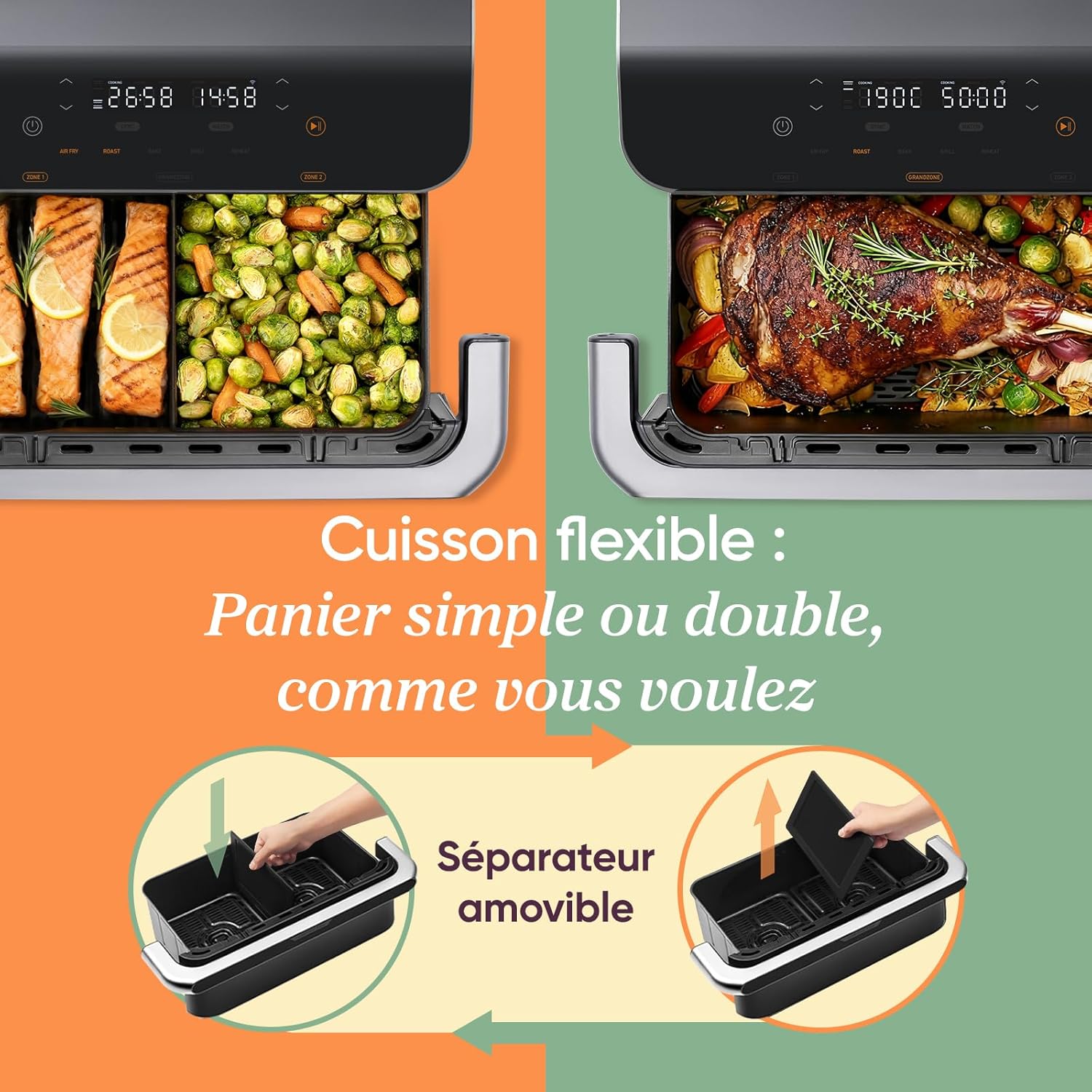 Detalle 2 de COSORI Air Fryer 10L Twinfry – Friteuse sans huile double zone et 5 en 1