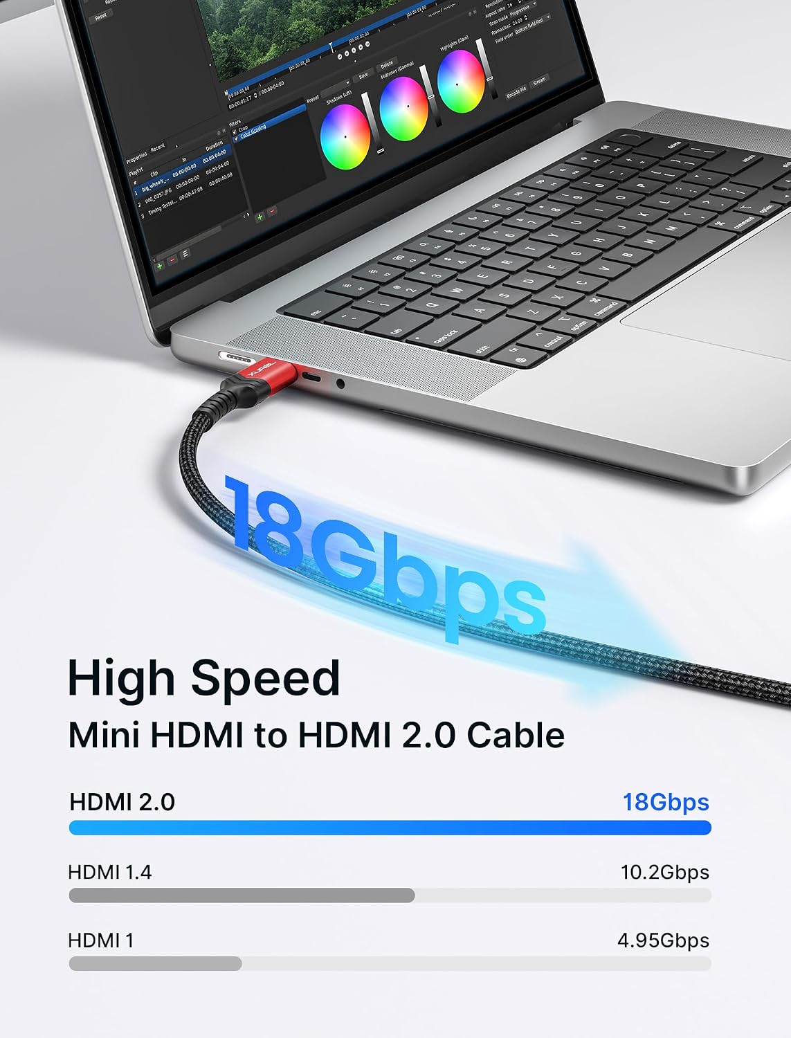 Detalle 2 de JSAUX Mini HDMI auf HDMI Kabel 3M 4K@60Hz