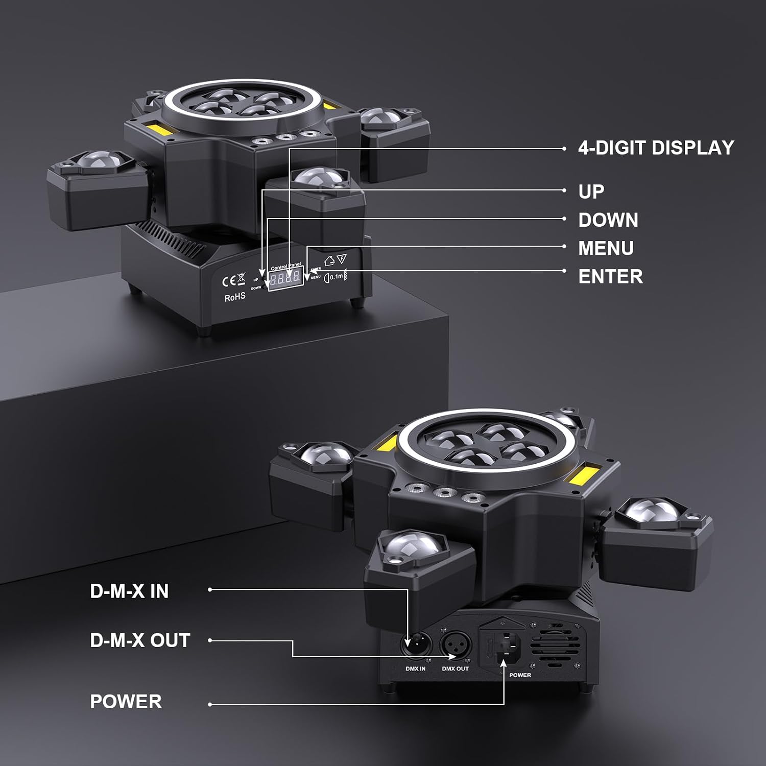 Thumbnail 6 de 150W Moving Head Bühnenlicht Strahl (RGBW, 4 Lampenarm) mit Fernbedienung – Gold Strobe Partylicht für DJ, Disco & Events