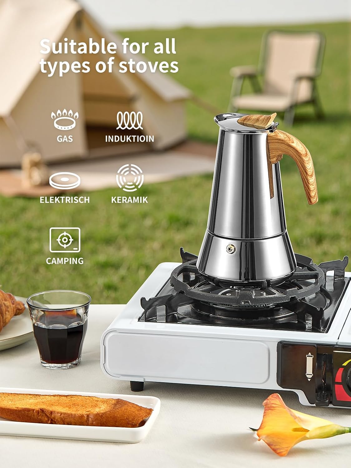 Detalle 2 de Yabano Cafetiere italienne Moka Pot, 350ml Stainless Steel Stovetop Coffee Maker