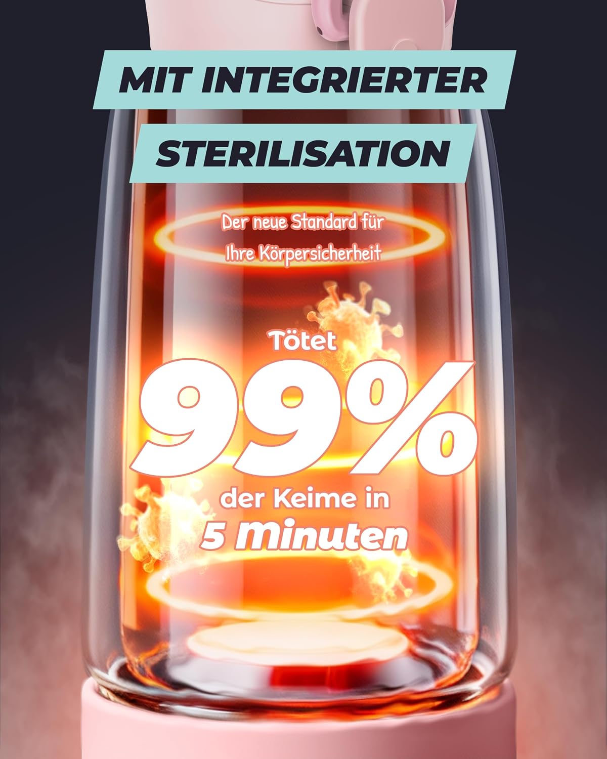 Detalle de Tragbarer Flaschenwärmer für unterwegs mit Selbstreinigungsfunktion – 100W Schnellaufwärmung, 450 ml Kapazität