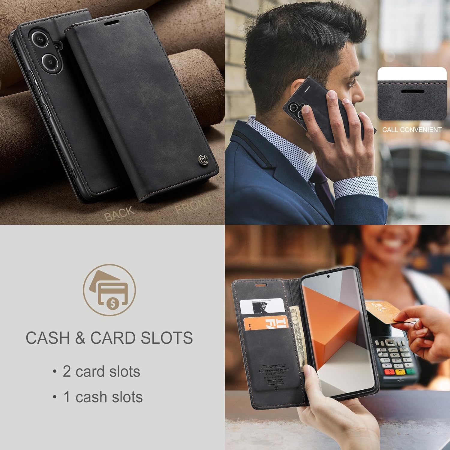 Thumbnail 3 de Lanranwa Handyhülle für Xiaomi Redmi Note 13 Pro Plus 5G – klappbares Flip Case aus PU-Leder mit Kartenfächern und Standfunktion (Schwarz)