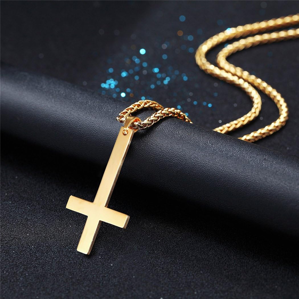 Thumbnail 3 de PROSTEEL Collier homme 55 cm avec pendentif croix inversée en acier inox 316L et plaqué or