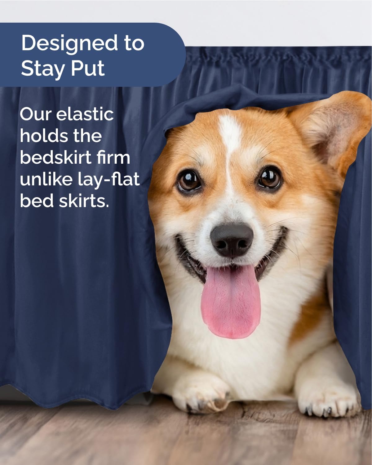 Thumbnail 6 de Wrap Around Dust Ruffle Bed Skirt (Navy Blue) for Queen Beds with 15 Inch Drop