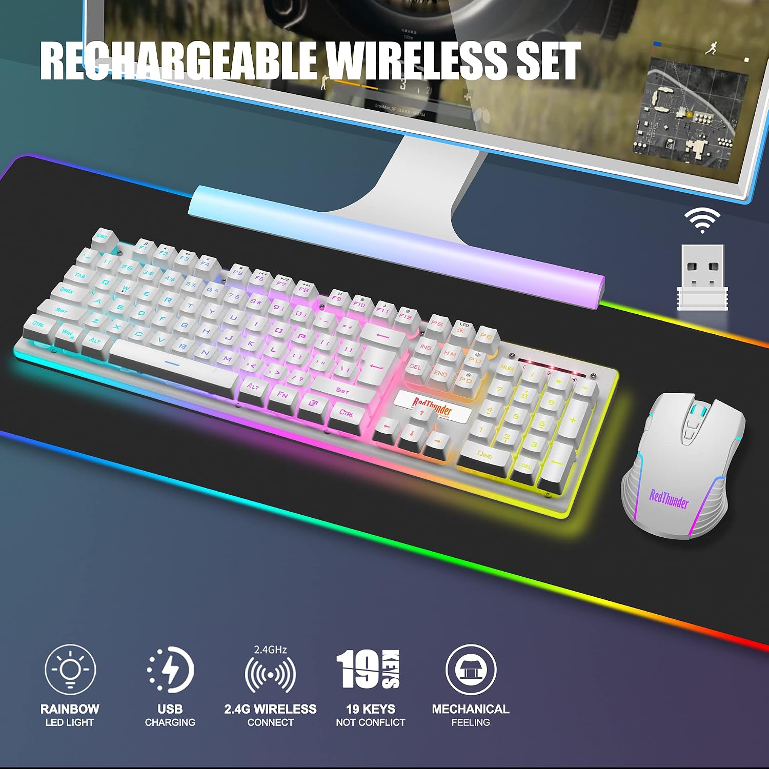 Detalle de RedThunder wireless gaming keyboard and mouse combo K10