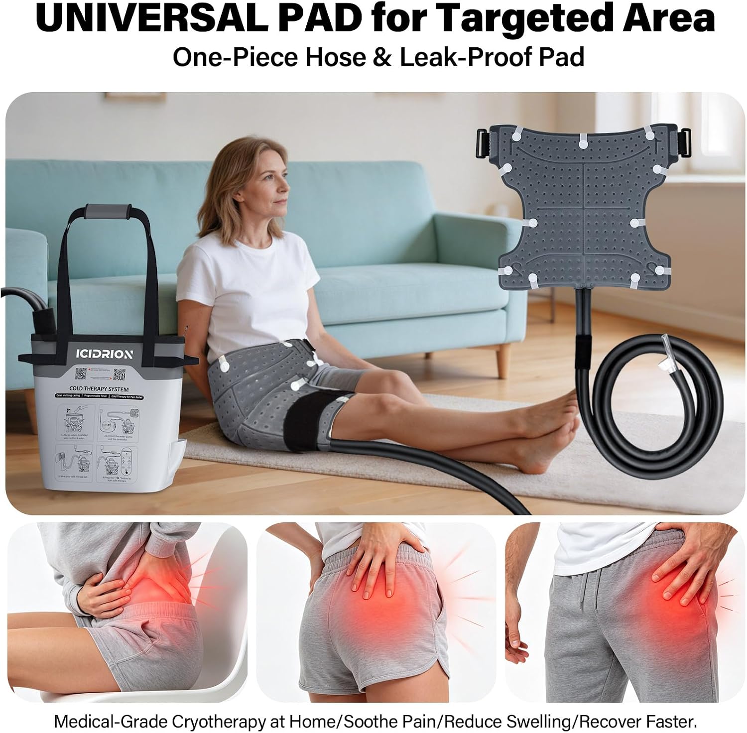 Detalle de ICIDRION Programmable Hip Ice Therapy Machine with Timer and 12-Quart Tank