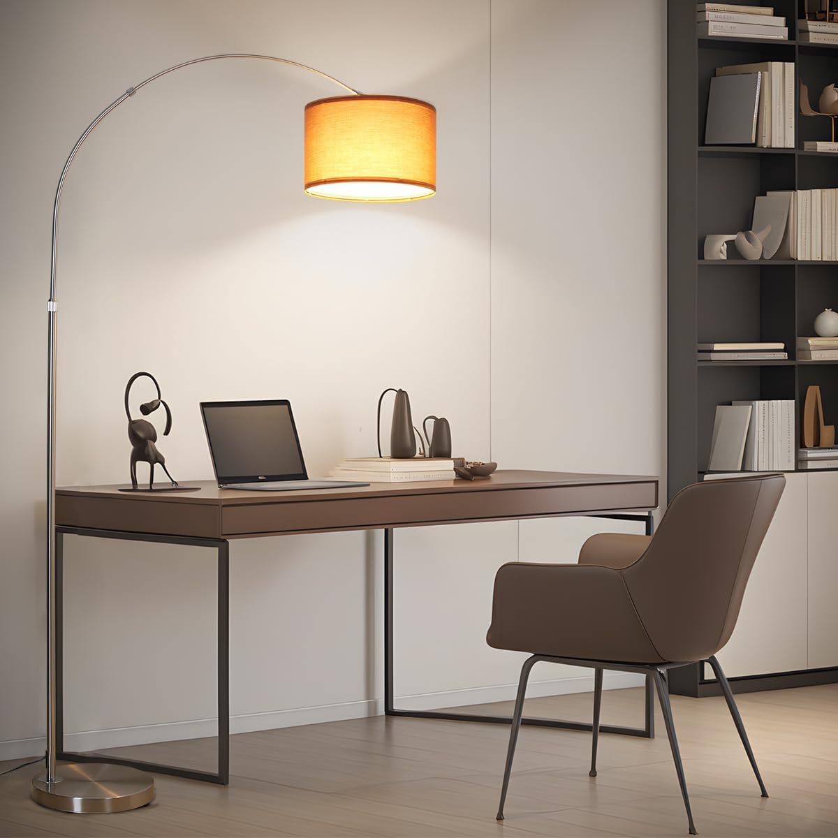 Detalle de ANTENLICHT LUNA Bogenlampe Vintage – Bogen-Stehlampe mit Leinen-Schirm, Fußschalter & E27 (3000K)