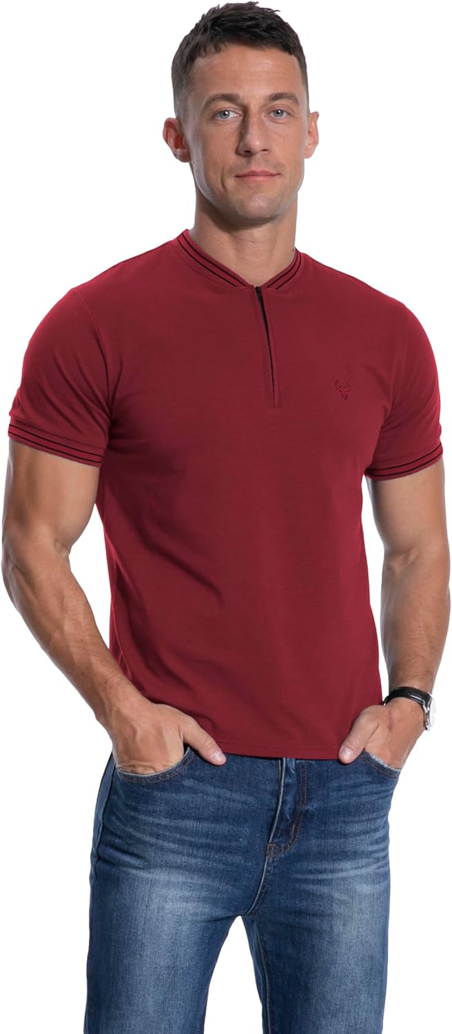 Detalle de PCEAIIH Men's Henley T-Shirt with Zip Stand Neck and Deer Head Embroidery