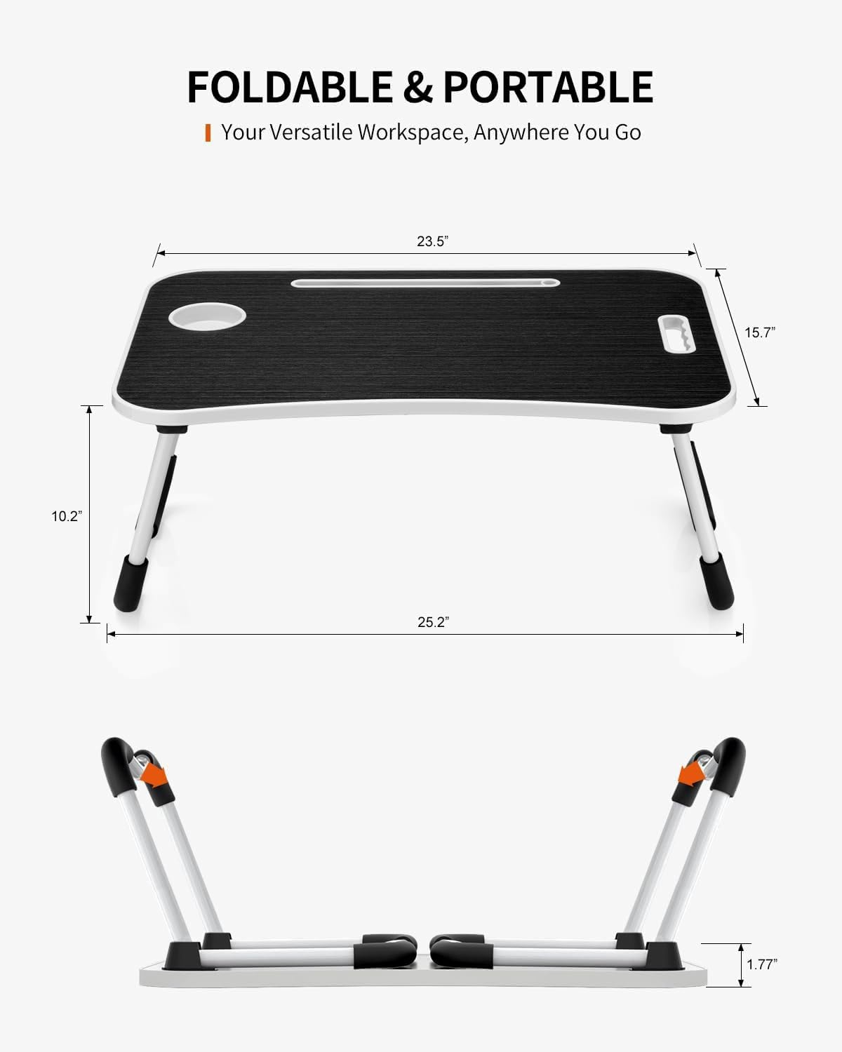 Thumbnail 1 de FISYOD FIS03 Foldable Lap Desk with Cup Holder and Tablet Slot, Black Grain