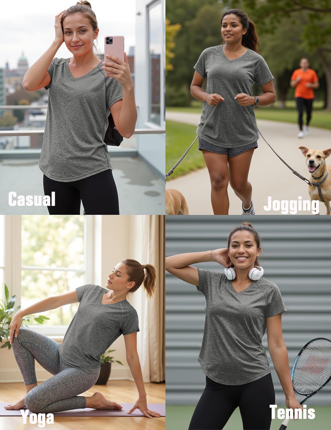 Thumbnail 3 de Wayleb Maglietta sportiva donna con scollo a V, tessuto ad asciugatura rapida e manica corta (S-XXL)