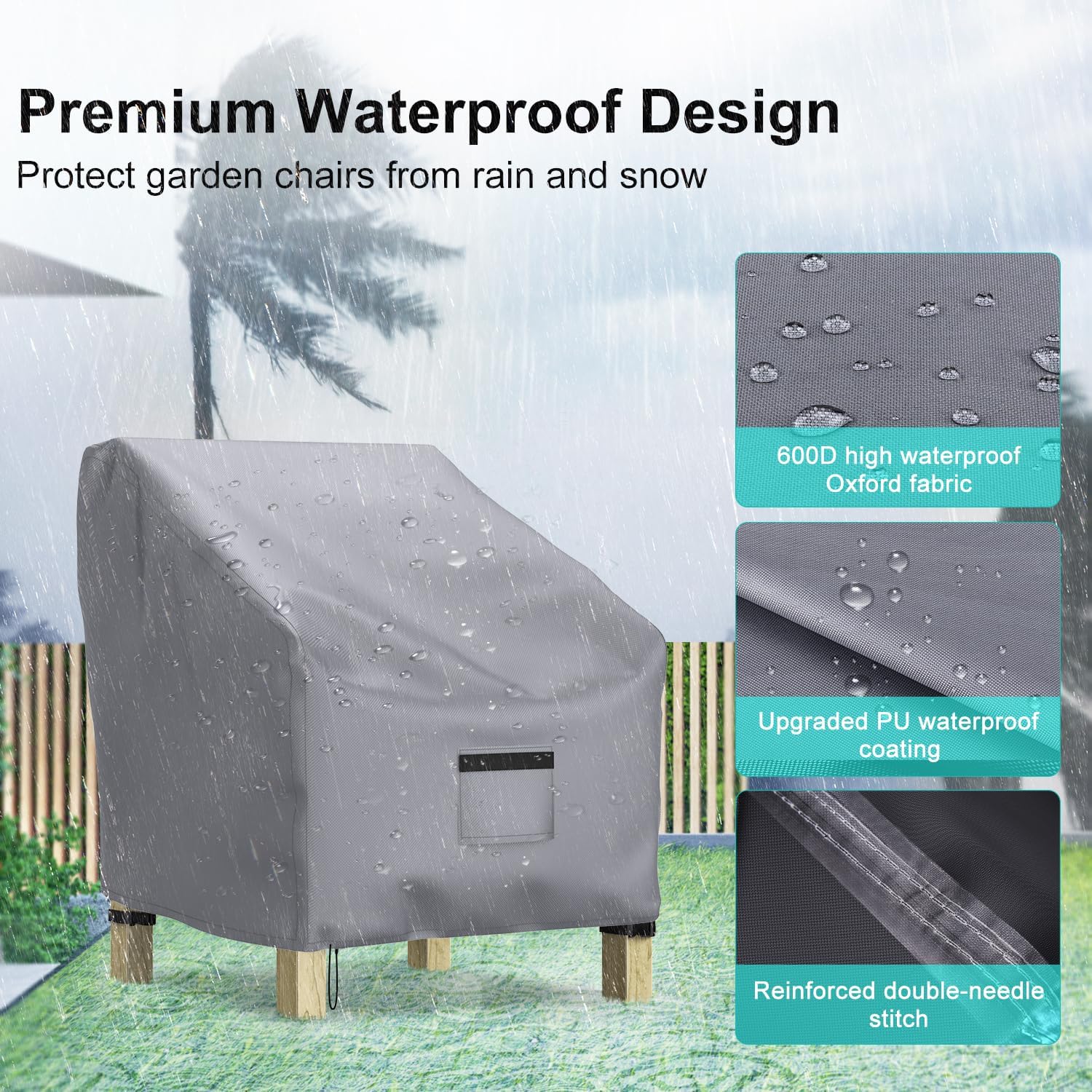 Detalle 2 de BROSYDA BSD-204 Outdoor Patio Chair Covers, 2-Pack, Waterproof Gray Oxford