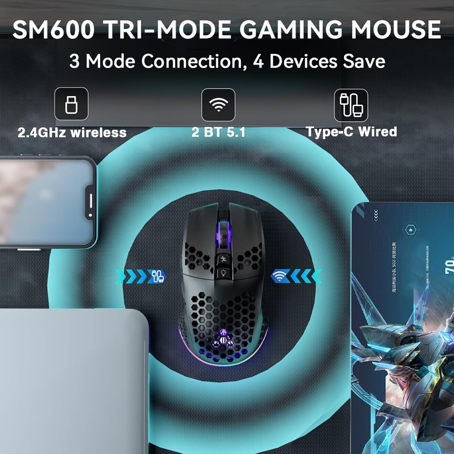 Detalle de SOLAKAKA Wireless Gaming Mouse SM600