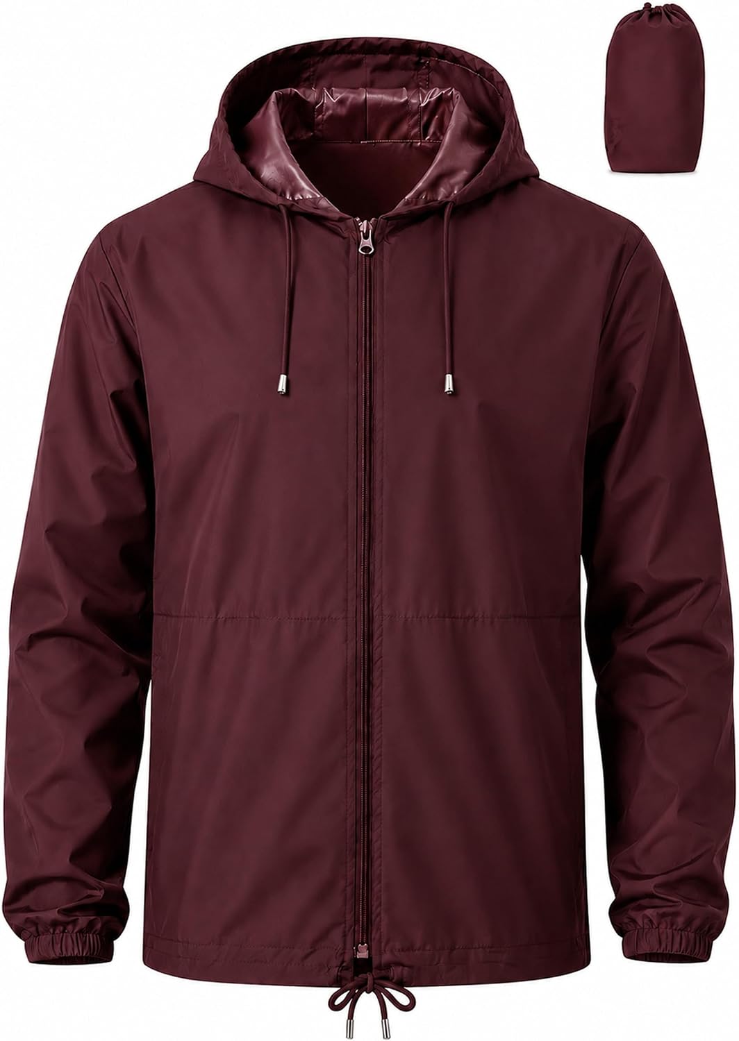 Detalle de Uposiut Men's Packable Rain Jacket, Hooded, 10,000 mm H₂O Waterproof