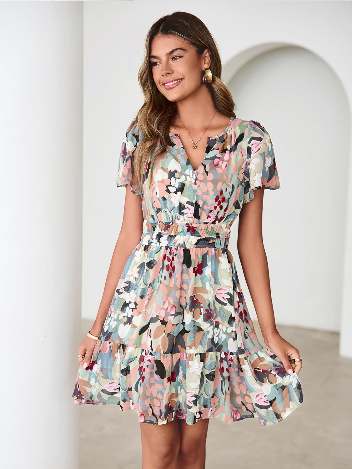 Thumbnail 4 de Simplee Women 2026 Floral Summer Short Dress: Boho-Chic Chiffon A-Line Mini