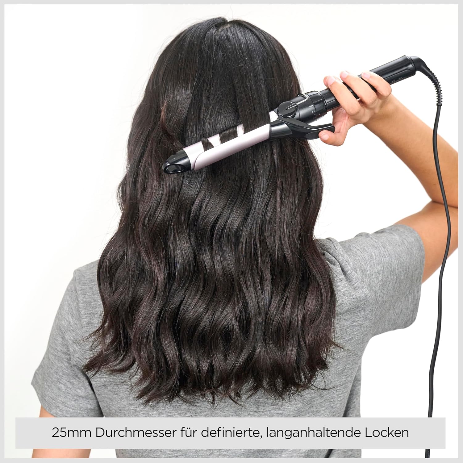 Detalle de BaByliss 25mm Lockenstab – Satin Touch Beschichtung, 10 Wärmestufen, inklusive Standfuß (C325E)