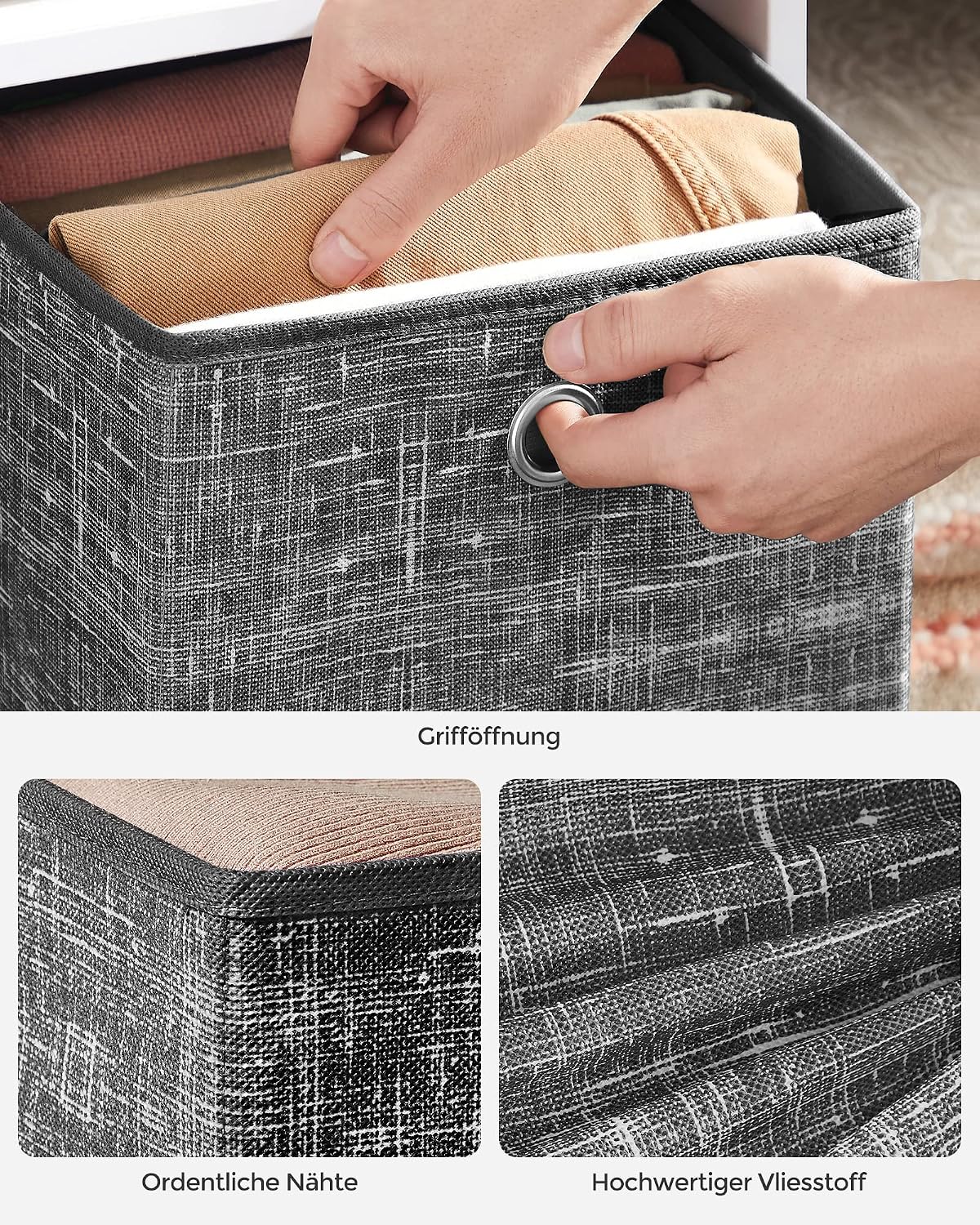 Thumbnail 5 de SONGMICS Aufbewahrungsbox 6er-Set (Vliesstoff mit Griff) – RFB026B01, 26 x 26 x 28 cm, schwarz meliert
