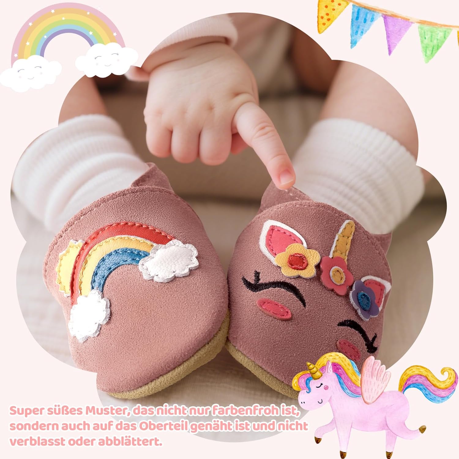 Thumbnail 3 de Aiseyi chaussons pour bébé en cuir souple antidérapants avec élastique