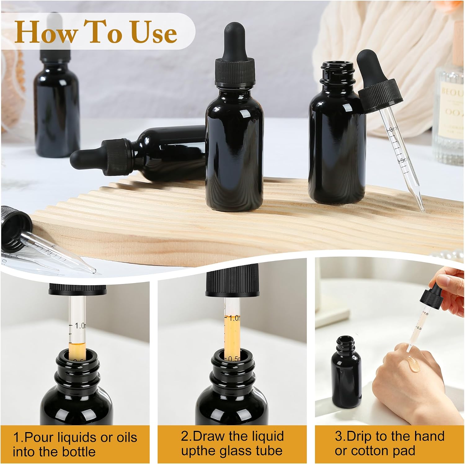 Detalle 2 de EASTHOLGLS U-1-D-48 1 oz UV-Black Glass Dropper Bottles, 48-Pack