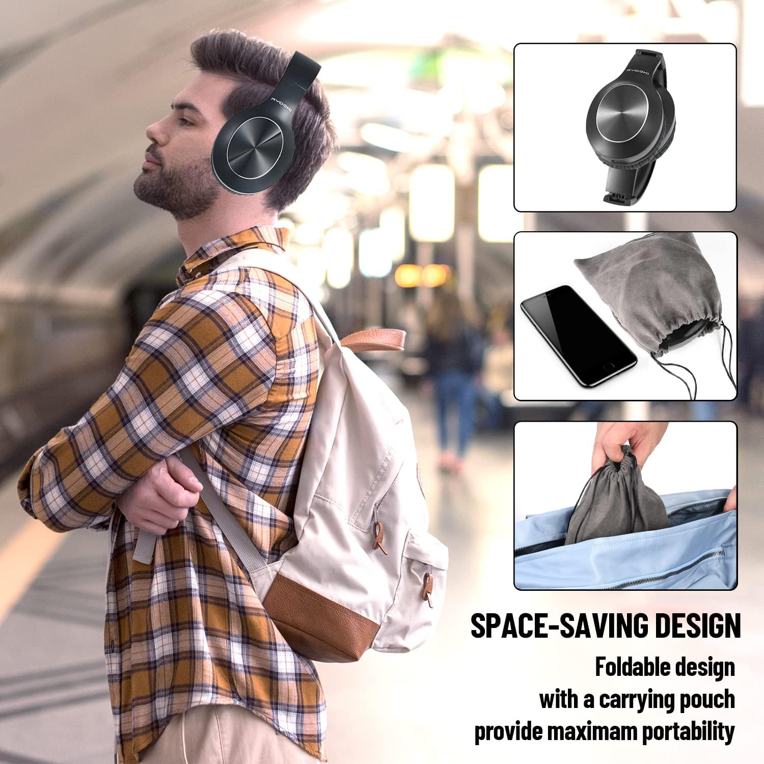Detalle 1 de Rydohi Bluetooth Headphones 68H over ear