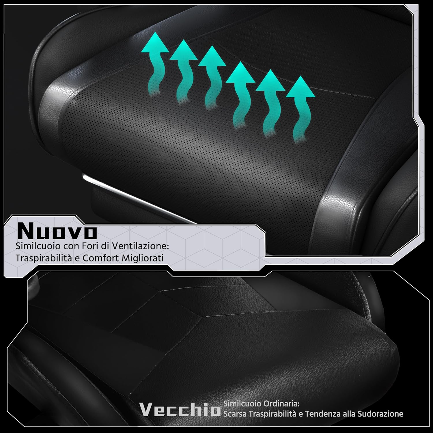 Thumbnail 5 de Yaheetech Sedia Gaming Ergonomica Massaggiante Reclinabile con Poggiapiedi, Poggiatesta e Supporto Lombare — Poltrona da Scrivania Nero
