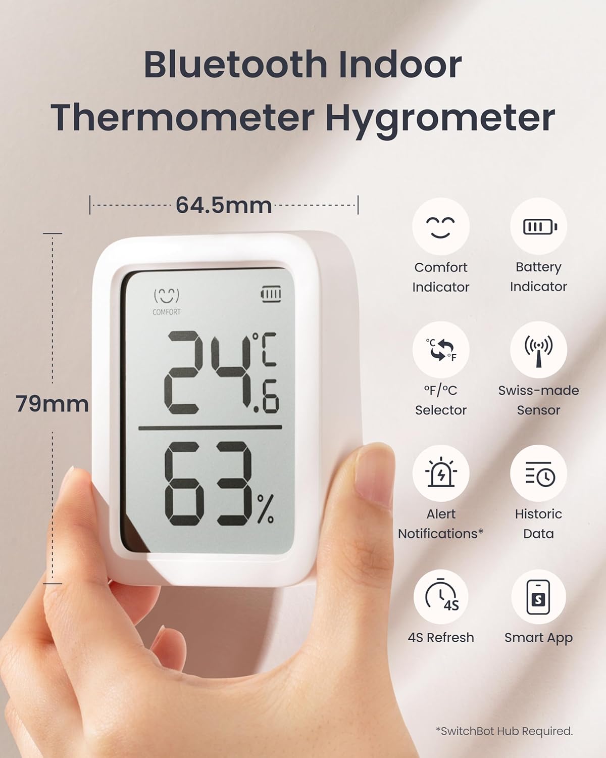 Thumbnail 1 de SwitchBot Thermomètre Connecté – Hygromètre Intelligent avec Puce Suisse et Hub Mini (Bluetooth, option WiFi)